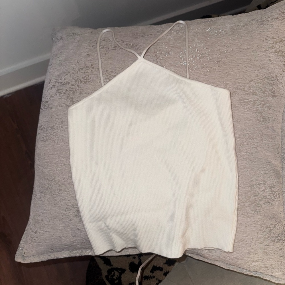 White Ribbed Halter Top - Picture 2 of 3